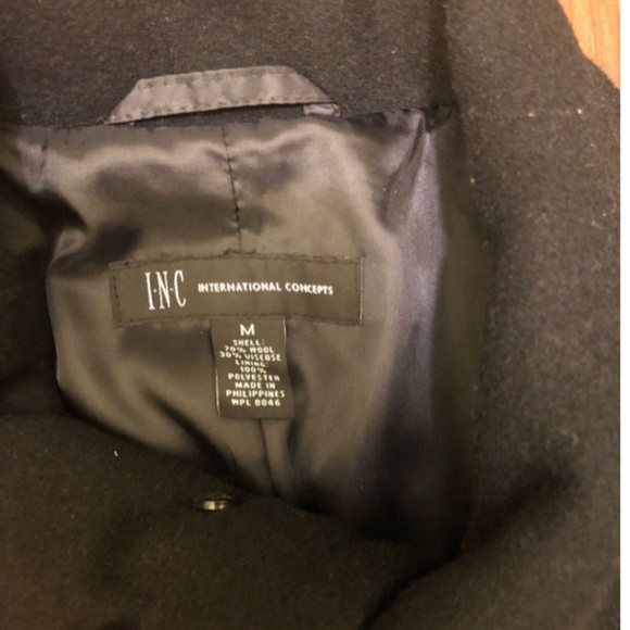 INC International Concepts Black Button Up Wool Winter Lined Coat Mens SZ M New - Picture 3 of 8